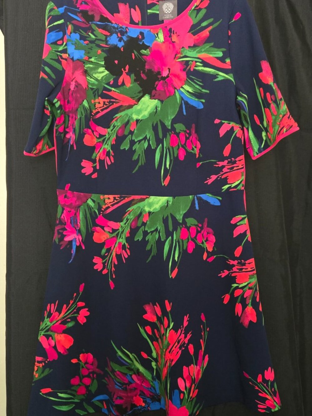 Vince Camuto Navy Floral Fit & Flare Dress Size 14